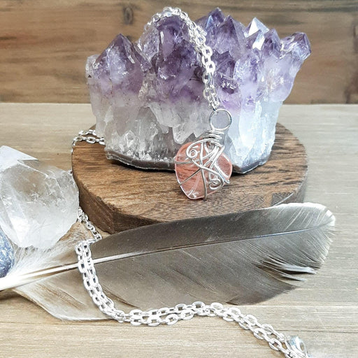 Boho Sapien Wire Wrapped Cherry Quartz Crystal Heart Shaped Pendant with 24" Silver Chain