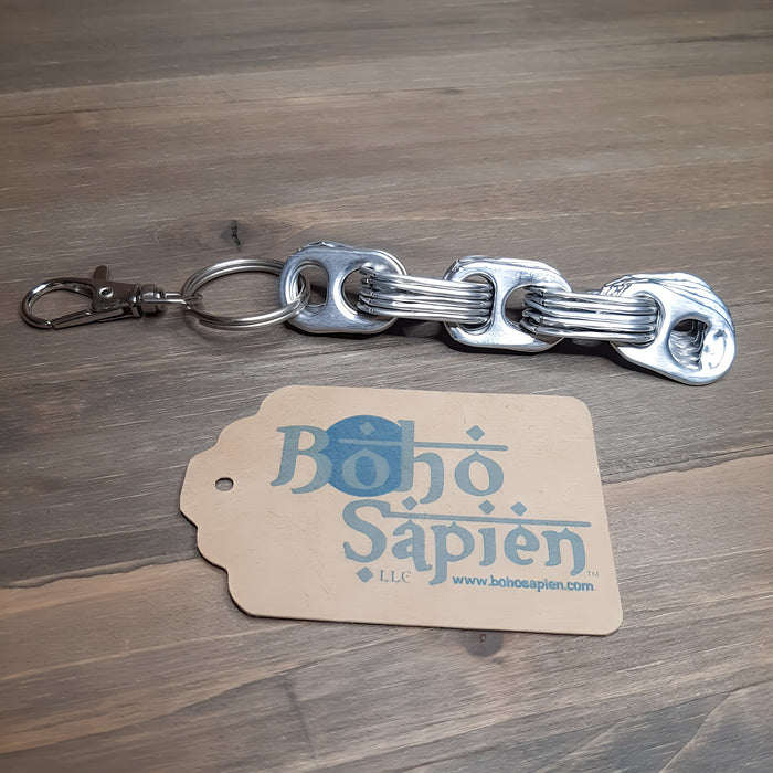 Recycled Pop Tabs Keychain with Clip Logo Tag Slanted