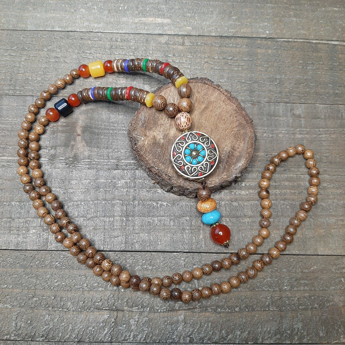 Himalayan Inlaid Prayer Bead Necklace Full