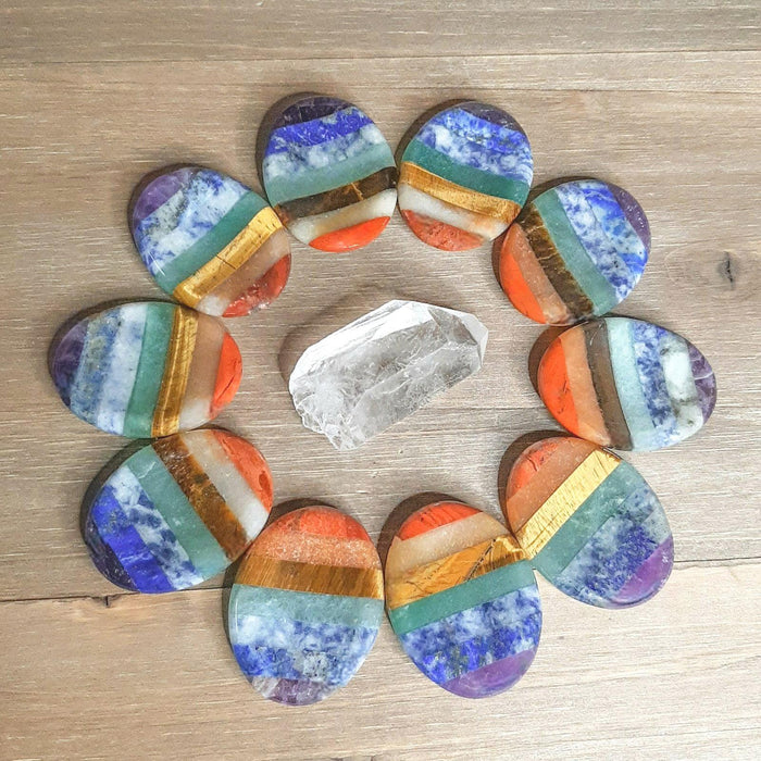 7 Chakra Rainbow Gemstone and Crystal Worry Stone Peace and Love