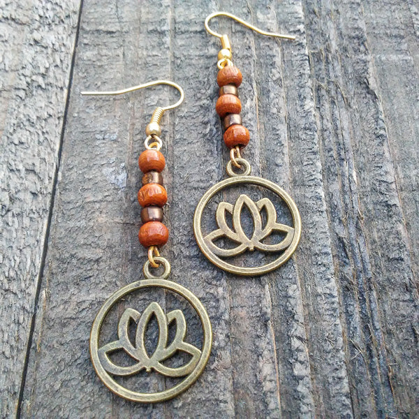 Bronze Lotus Flower Earrings