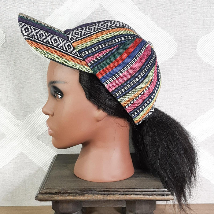 Peruvian Stripe Ballcap Purple Ponytail