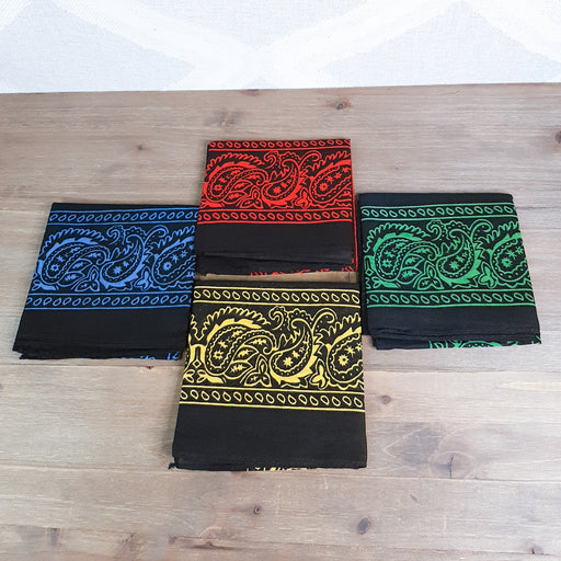 Black Red Turquoise and Yellow Bandanas Display