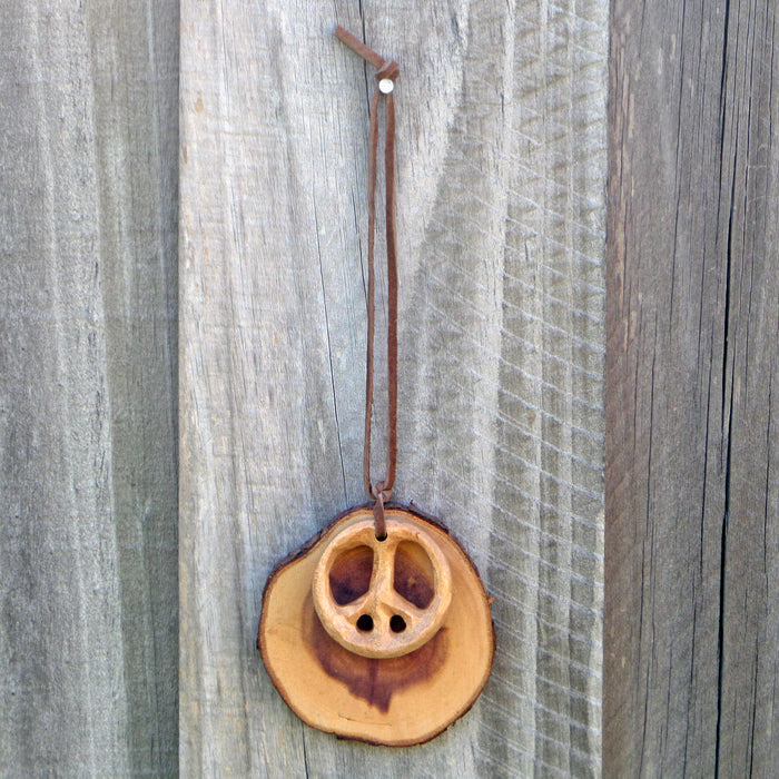 Hand-carved Recycled Barnwood Peace Sign on Walnut Tree Slice