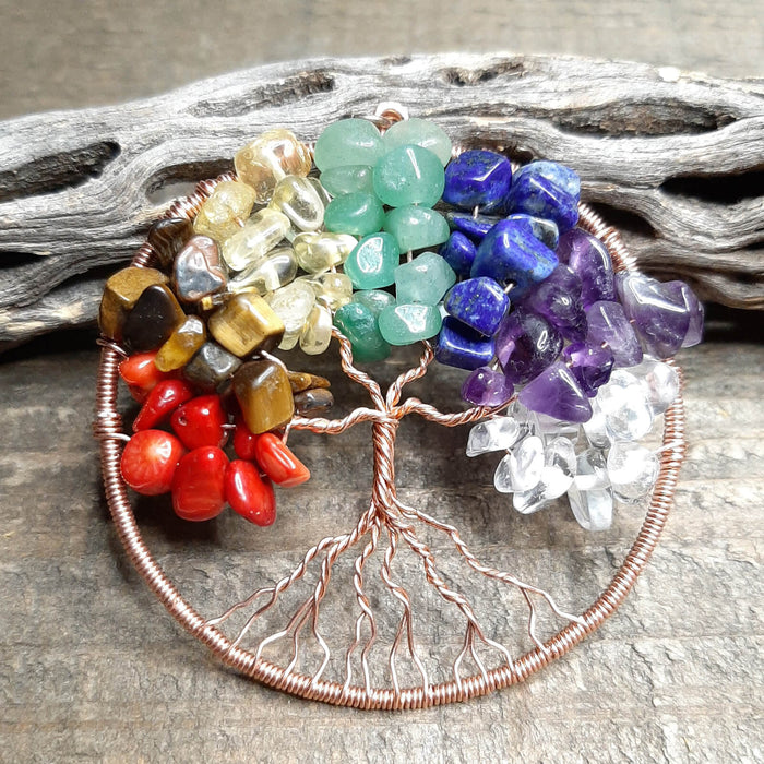 Hand-made Copper and Gemstone Tree of Life Pendant