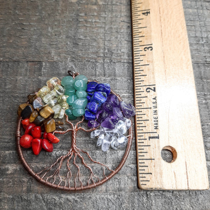 Boho Sapien Hand-made Copper and Gemstone Tree of Life Pendant Height