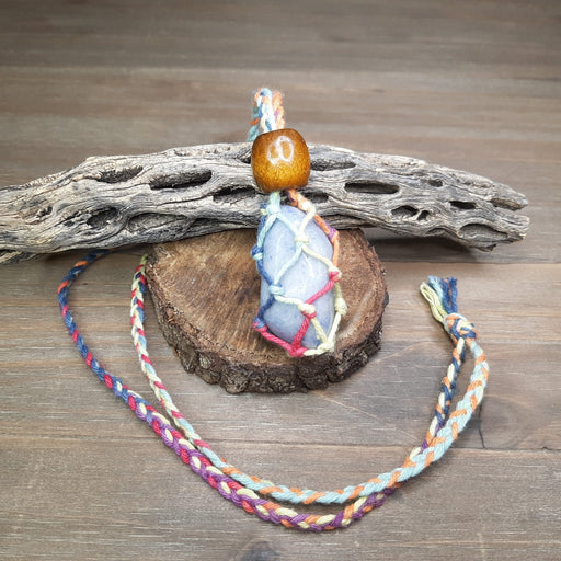 Boho Sapien Colorful Hand-knotted Gemstone Pouch Necklace with Blue Quartz Stone Display