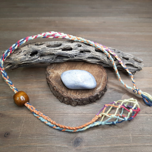 Boho Sapien Colorful Hand-knotted Gemstone Pouch Necklace with Blue Quartz Stone Open