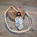 Boho Sapien Colorful Hand-knotted Gemstone Pouch Necklace with XL Quartz Crystal Closed