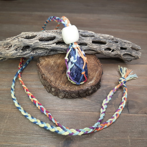 Boho Sapien Colorful Hand-knotted Gemstone Pouch Necklace with Sodalite Stone Display