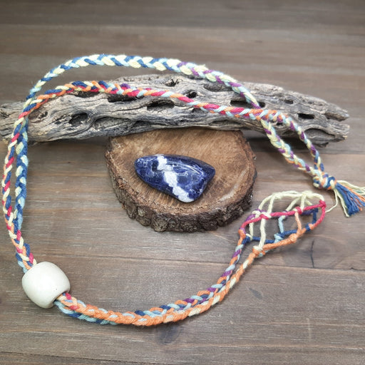 Boho Sapien Colorful Hand-knotted Gemstone Pouch Necklace with Sodalite Stone Open