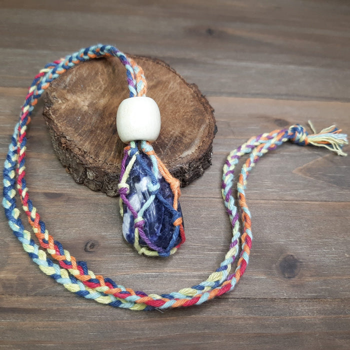 Boho Sapien Colorful Hand-knotted Gemstone Pouch Necklace with Sodalite Stone Closed