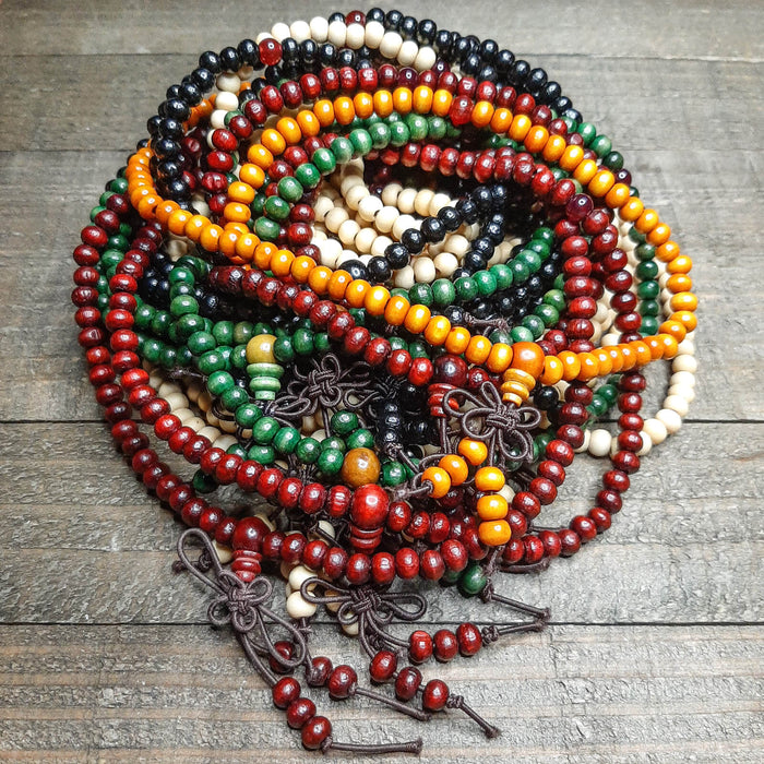 Tibetan Nepalese Buddhist Wooden Prayer Beads Multiple Colors 108 Beads