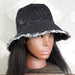 Distressed Black Denim Hat with Pin