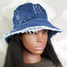 Dark Blue Distressed Denim Hat with Pin