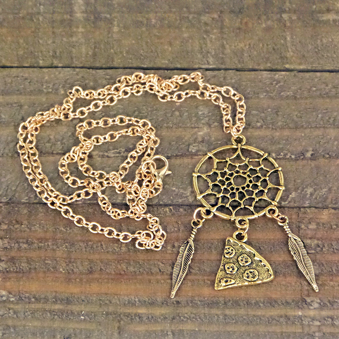 Boho Dream Catcher Pizza Necklace Gold