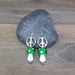 Green and White Lampwork Glass Mushroom and Peace Sign Earrings