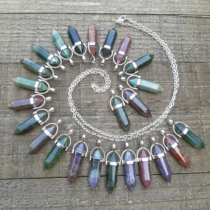 Indian Agate Crystal Point Pendants in a Swirl