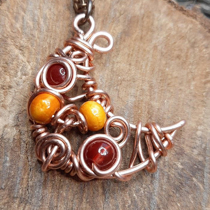 Mini Moons Ago Crazy Crescent Moon Necklace Carnelian and Prayer Beads