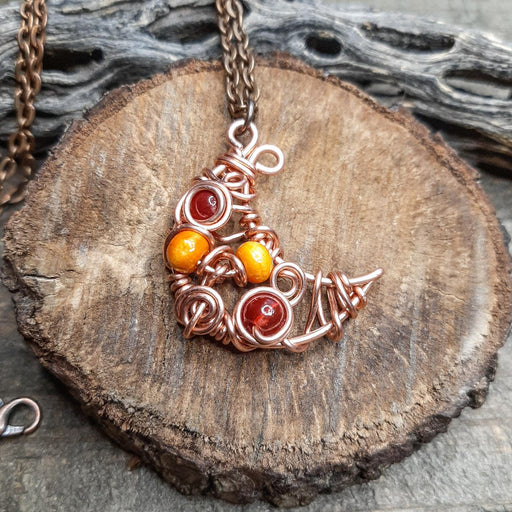 Mini Moons Ago Carnelian Crescent Moon Necklace with Orange Prayer Beads