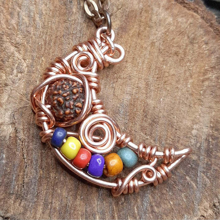 Mini Moons Ago Crazy Crescent Moon Rudraksha and Guatemalan Clay Beads