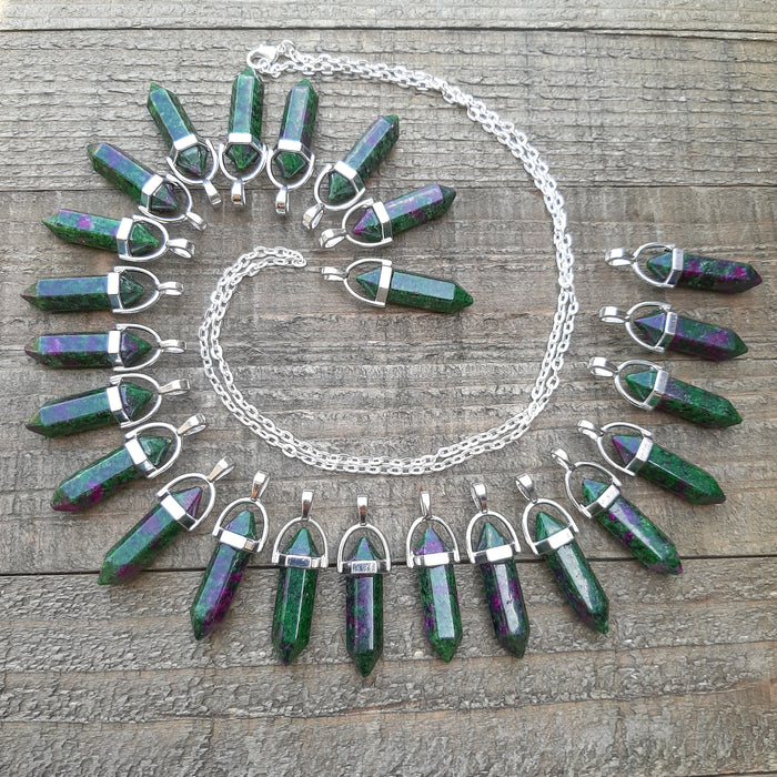 Double-pointed Ruby in Zoisite Gemstone Point Pendants