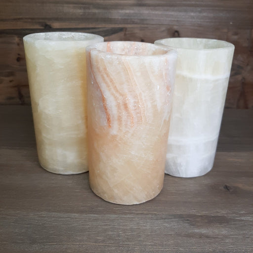 3 Egyptian Alabaster Candle Holders Group 1