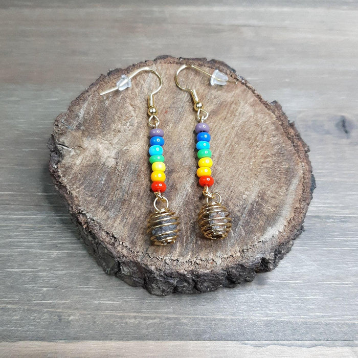 Gold Rainbow Real Meteorite Earrings