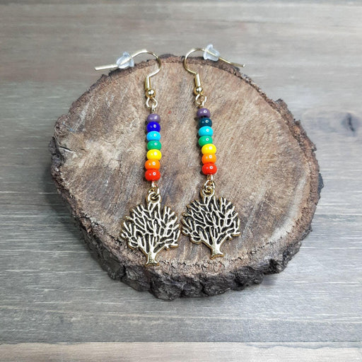 Gold Rainbow Tree of Life Earrings Hand-made