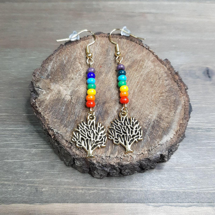 Gold Rainbow Tree of Life Earrings Hand-made