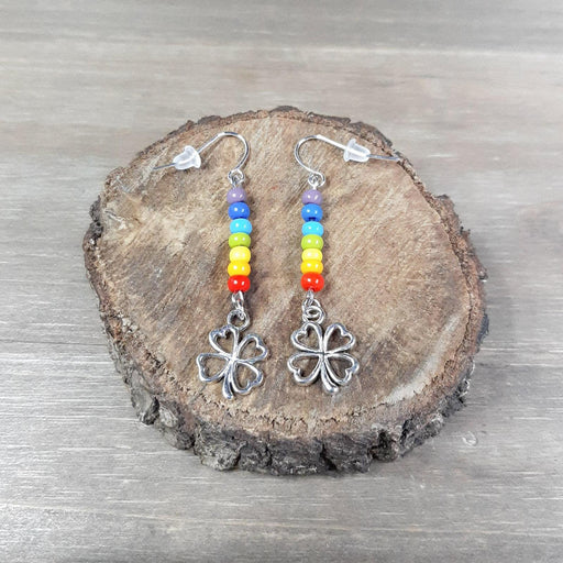 Silver 4-Leaf Clover Rainbow Earrings