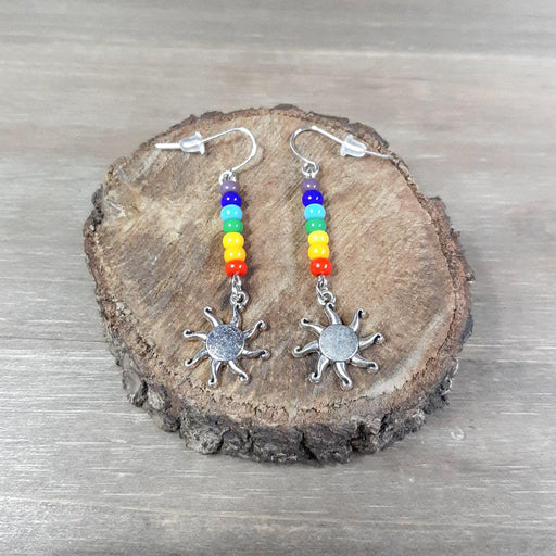 Rainbow Earrings with Silver Sun Charms