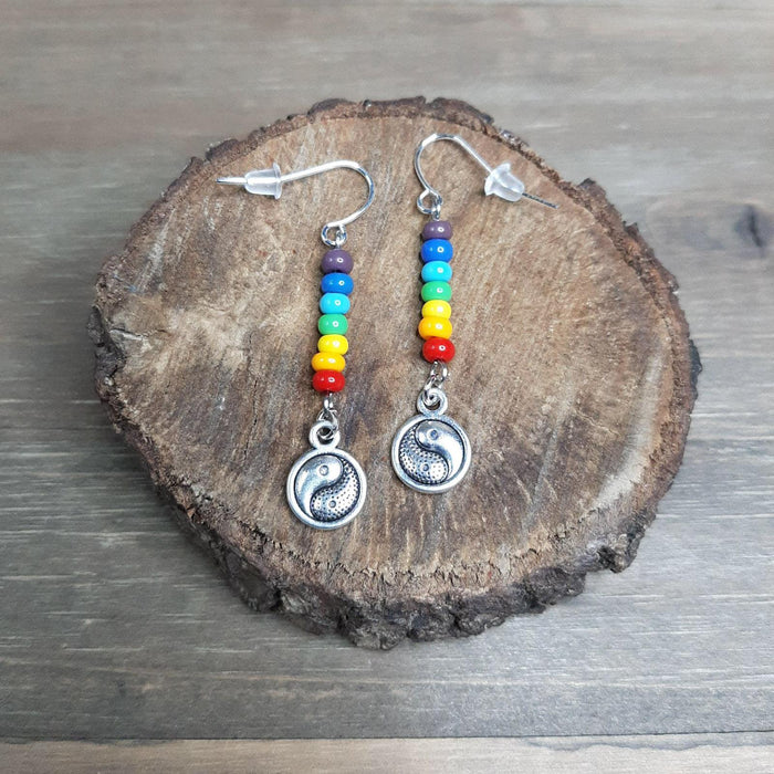 Silver Yin Yang Rainbow Earrings Hand-made Hypoallergenic