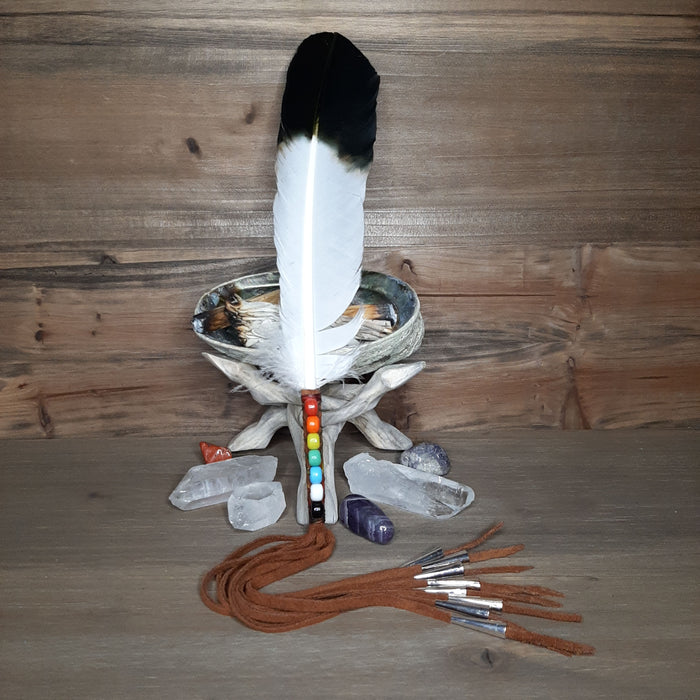 Boho Sapien Brand Rainbow Wrapped Feather Hand-made Deerskin Leather