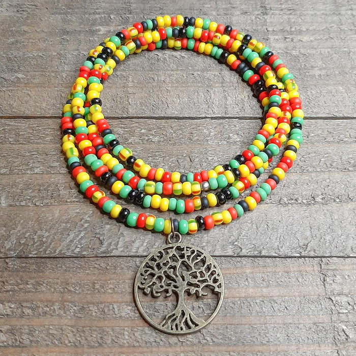 Tree of Life Reggae Love Beads On Wood Flat