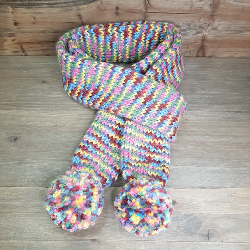 Pastel Rainbow Scarf with Pom Poms Looped