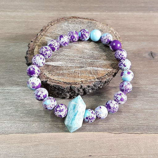 Sea Sediment Stretch Bracelet with Amazonite Crystal Point