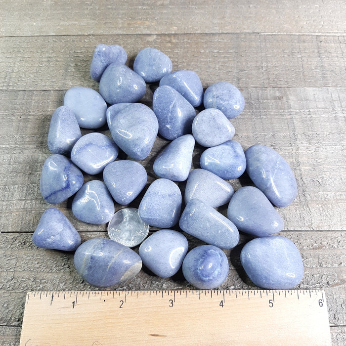 Blue Quartz Tumbled Stones Medium with Ruler