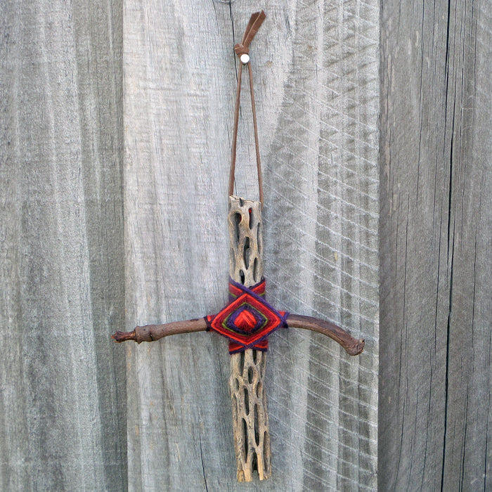 Boho Sapien Natural Wall Hanging Cholla Wood and Mahogany Cross