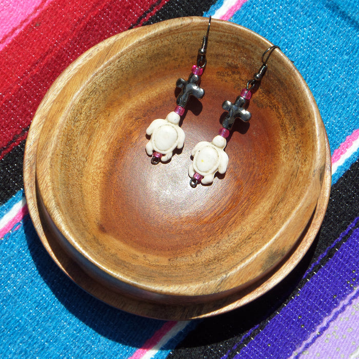 Gun Metal Faith and White Turtles Earrings