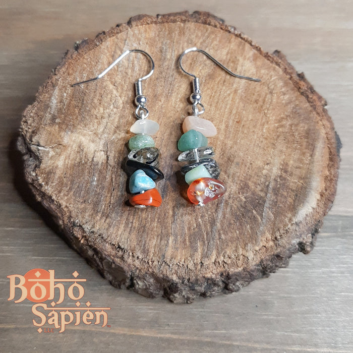 Mixed Gemstone Chips Earrings Hand-made by Boho Sapien